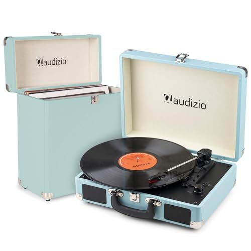 Audizio RP116BL Tocadiscos Retro Maleta Azul con Bluetooth in/out, Altavoces Integrados, 33/45/78 RPM, digitalización a MP3, Incluye Estuche RC32 para 35 Discos Vinilo