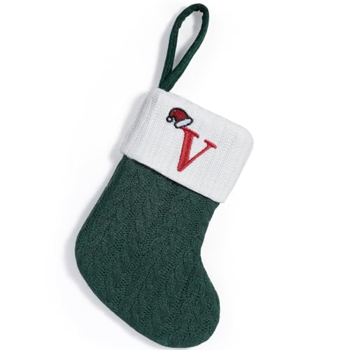 Bas de Noël brodés Abandi, 7,8 po mini tricot câblé, vert