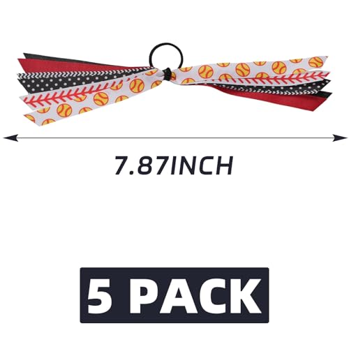image for YKW 5 Pack Softball Hair Ties Ribbon Ponytail Holder for Girls - Sport