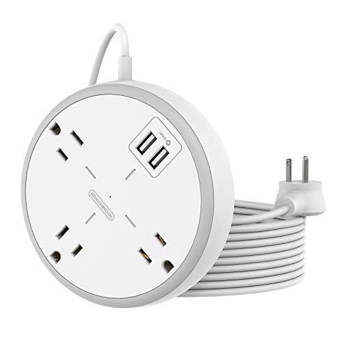 Mountable Power Strip Flat Plug Extension Cord 15ft, NTONPOWER 3 Widely Spaced Outlets Power Strip with USB Ports, Nightstand Charging Station, Compact Size for Home Office, Dorm Essentials, White