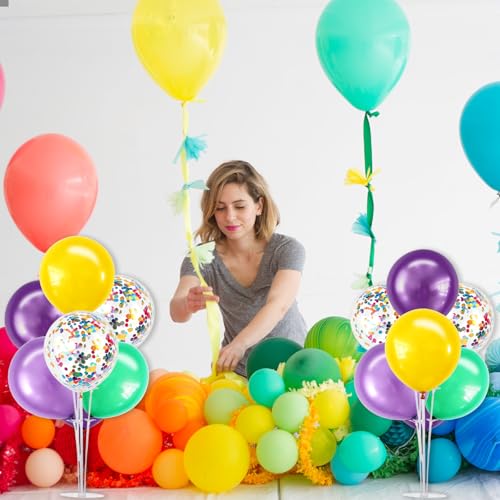 Image of TONIFUL 4 Purple Teal Yellow Balloon Stand Balloon Centerpieces for Table