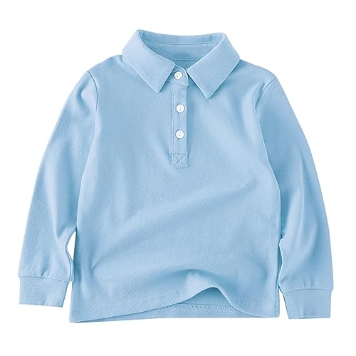 Kids Boys Cotton Shirts Long Sleeve Collar Buttons Plain Shirts Tops Toddler Fall Soft Casual Pullover Tops Youth Tops