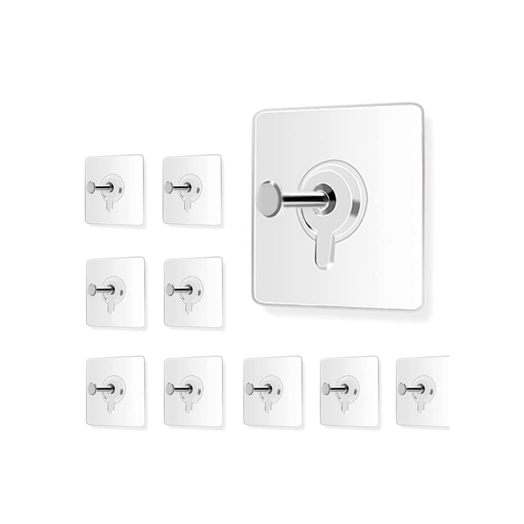 CROFIT Photo Frame Hooks for Wall Without Drilling, 10 Pack Self Adhesive Hooks for Wall Heavy Duty Strong Nail Free for Hanging Photo Frame (Hanging Hook, Transparent) Stainless Steel