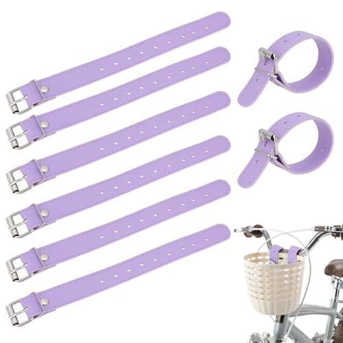 PH PandaHall 4 Pairs Bike Basket Straps, PU Leather Strap Leather Leash Bicycle Buckles Adjustable Handle Bars Strap Belt for Bike Front Basket Bicycle Basket, Purple, 7.9x0.75inch