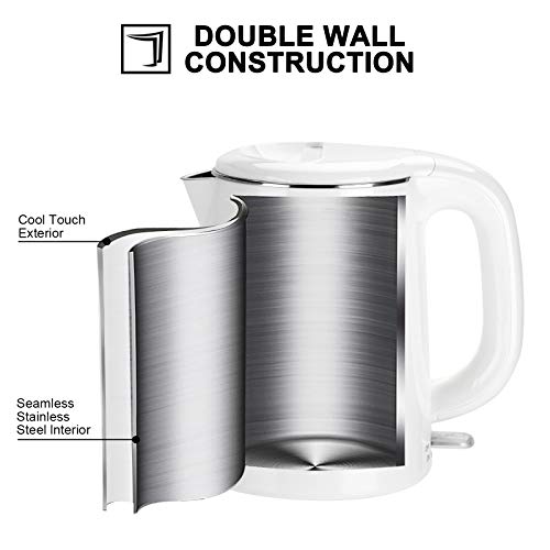 Secura Stainless Steel Double Wall Electric Kettle Water Heater for Tea Coffee w/Auto Shut-Off and Boil-Dry Protection, 1.0L (White) SWK-1001DW/HB-K012 - Thumbnail 3
