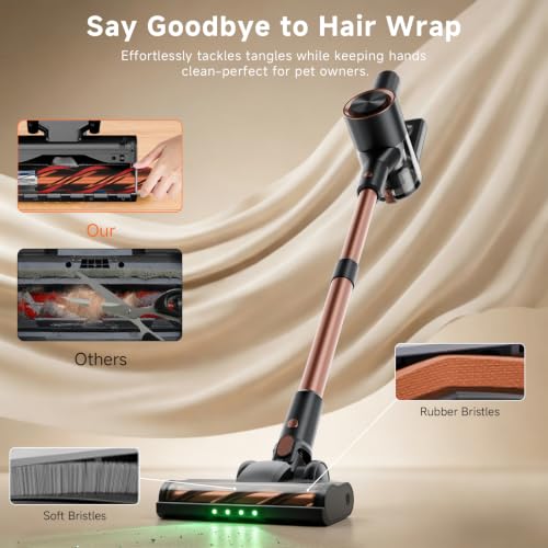 Image of Cordless Stick Vacuum Cleaner - Rechargeable,45Kpa Powerful Suction Vacuum for Home,45Mins Runtime,Detachable Battery,Anti-Tangle, 8 in 1 Lightweight Vacuum for Pet Hair Carpet Hardwood, Gold