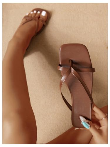 Image of GORGLITTER Women's Strappy Square Toe Thong Sandals Dressy Summer Cute Vacation Beach Comfortable Flip Flops Slide Shoes 2026