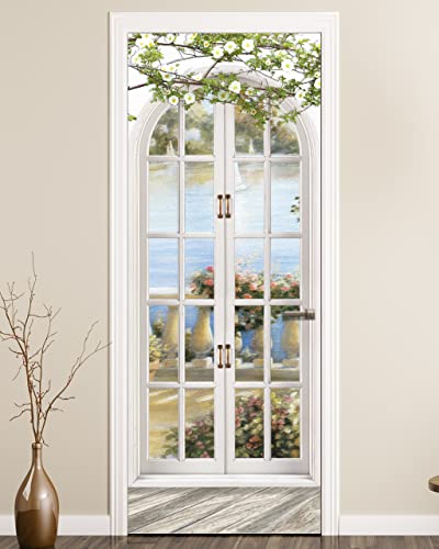 FLFK Door Sticker - Door Mural Peel and Stick, Removable Self-Adhesive European Style Arch Door Wallpaper for Home Decor, 30.3"W x 78.7"L, Set of 2 Sheets