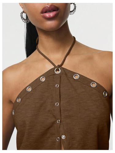 Verdusa Women's Button Front Cut Out Halter Tops Backless Summer Going Out Tops3