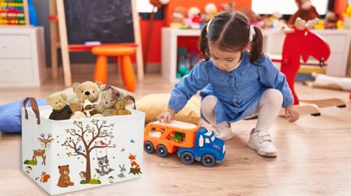Image of Essme Rectangular Kids Baskets Boys Basket,Animal Storage Bins with Handles for Kids Room Decor, Book Storage Bin(Autumn animals)