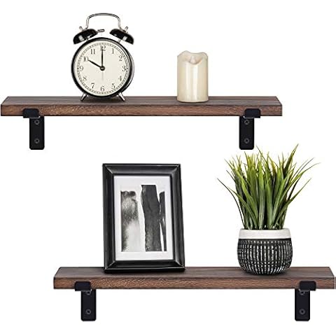 Mkono Wood Floating Shelves Rustic Modern Wall Mounted Storage Shelf with Lip Brackets for Bathroom Bedroom Living Room Kitchen Office Set of 2, Brown Cover