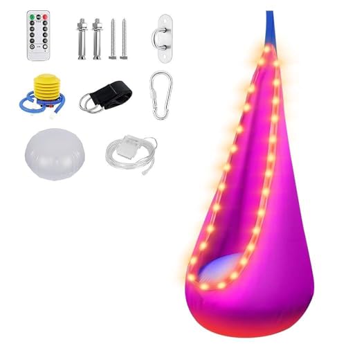 Grotta Sospesa, ADDLIVE Poltrona Sospesa Portatile, Sedia a Dondolo con Striscia Luminosa a LED e Cuscino Gonfiabile, Poltrona Dondolo Max. 80 kg, Rosa