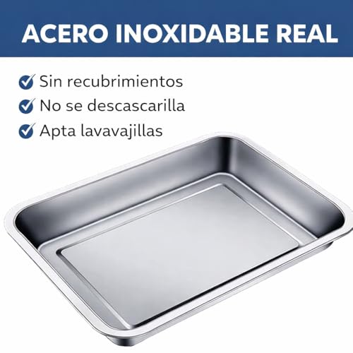 Miniatura 4 de Bandeja De Horno 36 26 Cm Medida Real 35,5 26,5 4,8 Cm En Acero Inoxidable 304 430, Borde Reforzado, Apta Lavavajillas Lookthechange