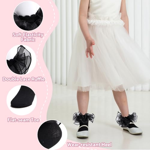1Pack Ruffle Socks for Girls Cute Double Lace Fluffy Frilly Dress Socks Soft Cotton Fancy Sock for Toddler Little Kid2