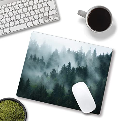 Hokafenle Mouse Pad, Square Personalized Computer Mouse Pads With Natural Design, Washable Mouse Mat With Lycra Cloth, Gaming Office Home Non-Slip Rubber Base Mousepad, Misty Forest #TOP3
