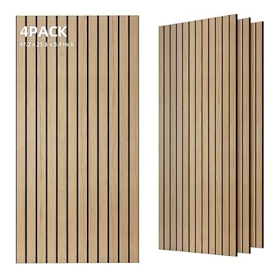 TO-TH Wood-Look Acoustic Panel, 4 Pack 47.2” x 23.6” Soundproof Wall Panels, Decorative Sound Absorbers Large Acoustic Panels for Home, Office, Basement, Teak