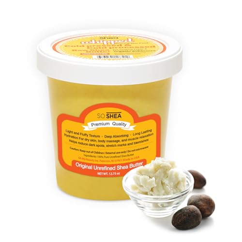 SoShea Whipped Shea Butter Unscented Original - Nourishes Moisturizes & Renews | 100% African Pure Shea Butter | Cold-Pressed & Cold-Processed | No Dyes & Parabens | Vegan | 11.50oz / 326g