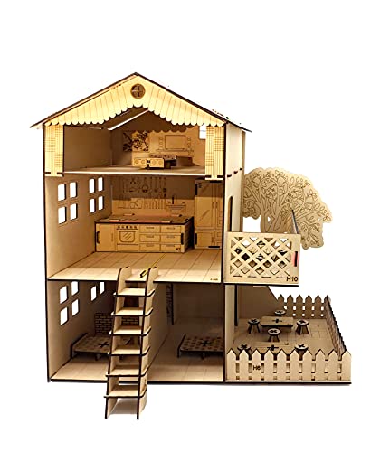 Image of Big Size Doll House and Furniture Making Kit. Painting Kit. 18 Inch Height and 18 Inch Width. Premium Pine Wood 3D Puzzle. No Hammer, Glue Required.