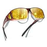 TJUTR Night Vision Driving Glasses Fit Over Eyeglasses for Men Women, Anti-Glare Polarized UV400 Protection Yellow Lens 2612R
