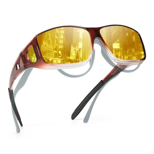 TJUTR Night Vision Driving Glasses Fit Over Eyeglasses for Men Women, Anti-Glare Polarized UV400 Protection Yellow Lens 2612R