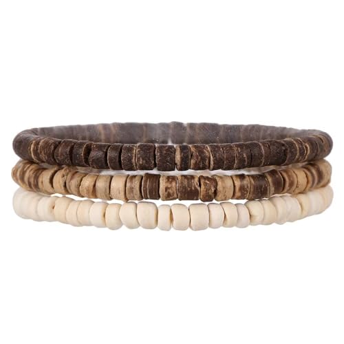 Todu Boho Bracelets Stackable African Turpine Coconut Shell Stackable Wooden Beaded Bracelets for Women Men Bohemian Vintage Ethnic Summer Beach Vacation Holiday Jewelry