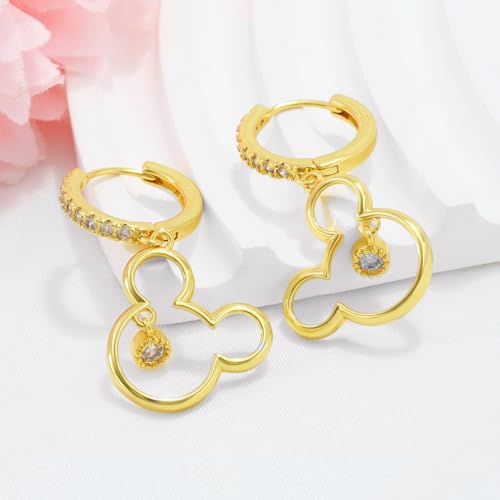 Mouse Earrings for Women Sterling Silver Plated Gold Mouse Dangle Hoop Earrings Sparkling CZ Lucky Cute Mini Earrings Animal Fashion Hypoallergenic Princess Jewelry Gifts for Daughter Birthday3