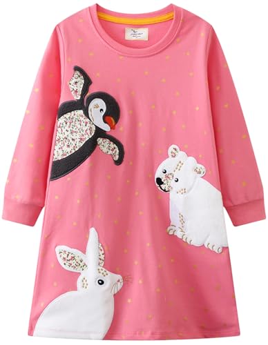 Kleid Mädchen Langarm Baumwolle Jersey A-Linie Freizeitkleidn Einhorn...