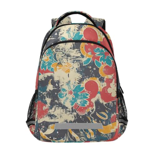 Sac à dos école motif fleur jaune bleu rouge idéal pour les sorties et voyages d'ados
