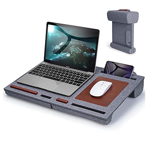 Laptop Desk Stand with Mouse Pad - Fits up to 15 inches Folding Mat Pillow Lap Desk Adjustable with Cushion Wrist Pad, Laptop Pads Stand for Notebook, MacBook, Book Tablet Portable with Phone Holder