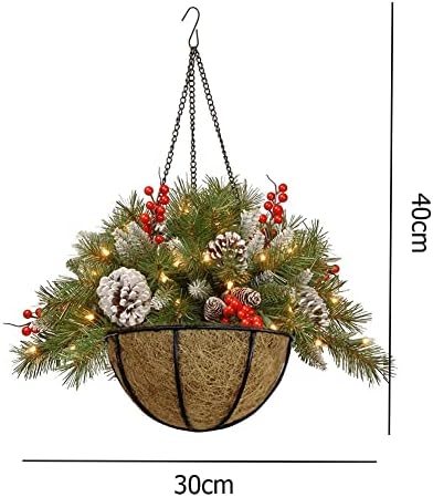 Cymwer Luminous Pre-lit Christmas Hanging Basket, Artificial Hanging Basket Frosted Berries Christmas Artificial Xmas Pendants Party Supplies Festive Props for Home Garden Yard