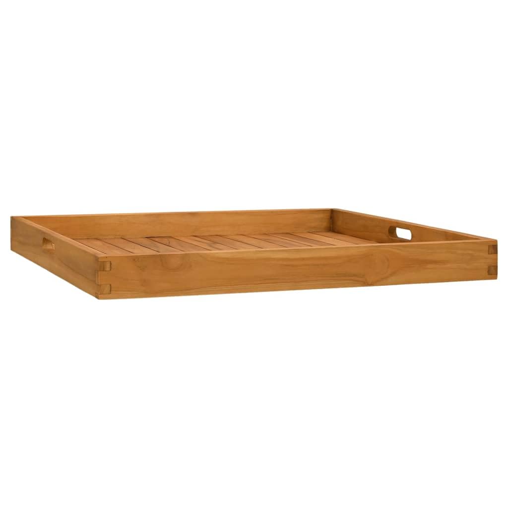 vidaXL Solid Teak Wood Serving Tray/Coffee Table - 70x70cm - with Raised Edges & Handles - For Breakfast, Drinks, Coffee - Indoor/Outdoor Use - Brown