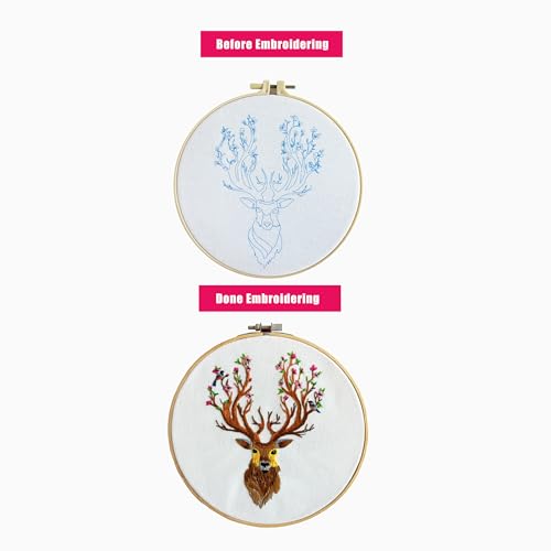 Image of YOUA Deer Embroidery Kit for Adults with Stamped Pattern, Embroidery DIY Crafting,Cross Stitch Beginner Kits with Frame,Embroidery Kit.