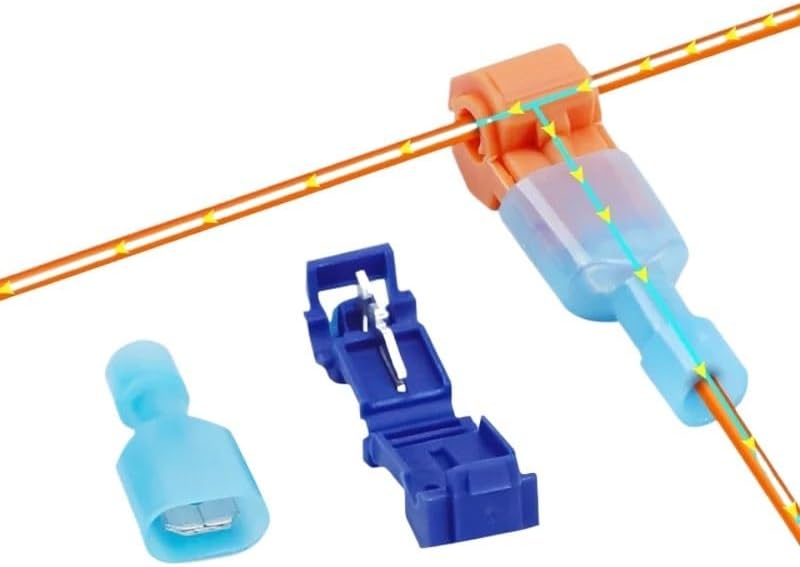 50 PCS,T-Shaped Crimp Terminal,Electrical Connector,Connection Clamps,Quick-Free Stripping,Cable Connector(T3 Yellow)