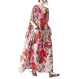 [kisetsumate] リゾートワンピース レディース 夏 綿麻 森ガール リネンワンピース ロングワンピース 大きいサイズ ゆったり ボヘミア風 花柄ワンピース 砂浜 旅行 カジュアル 体型カバー きれいめ 人気 (JP, アルファベット, Free Size, 花柄27)