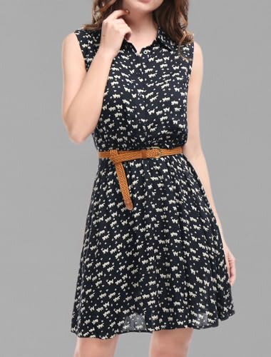 Image of Allegra K Women's Floral Printed Half Placket Above Knee Summer Sleeveless Belted Dress