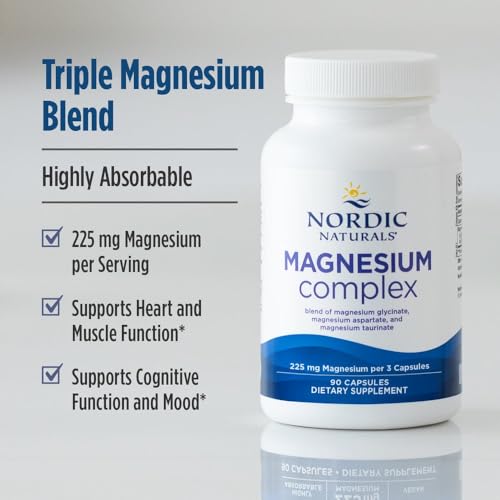 Image of Nordic Naturals Magnesium Complex - 90 Capsules - 225 mg Magnesium - Brain & Heart Health, Mood, Energy, & Muscle Relaxation - Non-GMO, Vegan - 30 Servings