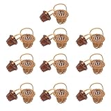 Ipetboom 20pcs Small Rattan Woven Mini Baskets with Handles, DIY Micro Landscape Decoration Flower Baskets