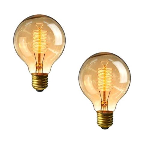 Vintage E27 Screw Bulb, Pack of 2 Dimmable Edison Light Bulb, G80 Decorative Spiral Filament Bulbs, 2700K Warm White, 40W Cover