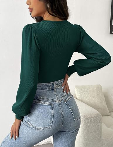 Image of Zeagoo Womens Sweaters Long Sleeve Bodysuits 2026 Fall Crewneck Puff Knit Pullover Tops