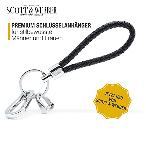 Scott & Webber® - Schlüsselanhänger aus geflochtenem Leder mit Edelstahl Schlüsselring, Karabiner und Schraubverschluss ideal für Autoschlüssel - für Männer und Frauen
