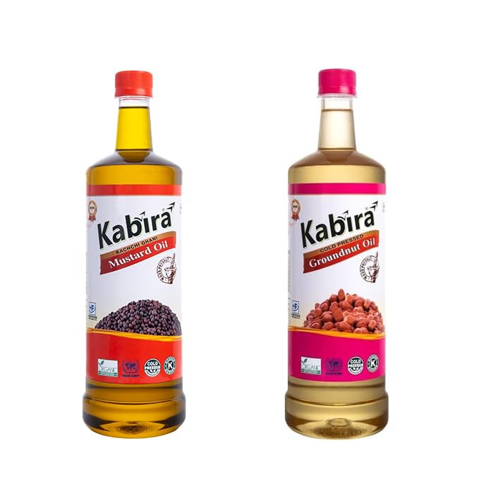 KABIRA Oil Natural Kacchi Ghani Wood Pressed Groundnut and Mustard Oil Combo Pack - 1 Ltr Pack Each (B0CX4WJLYR) Amazon Price History, Amazon Price Tracker