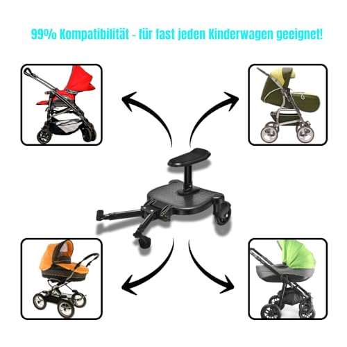 TinyPath Kinder Buggy Board - Universelles Trittbrett 19cm Sitz für alle Kinderwagen & Reisebuggys | Perfekt für Geschwisterwagen | Sicher, stabil & rutschfest | Einfache Montage | Kinderwagen-Zubehör