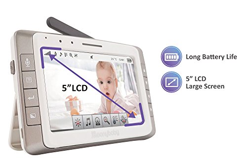 Moonybaby Trust 50 Video Baby Monitor with 5 Inches Large Screen, Long Battery Life, Long Range, Non-WiFi, Auto Night Vision, Talk Back, Auto Scan, Lullabies, Power Saving/Voice Activation and Zoom in - Thumbnail 6