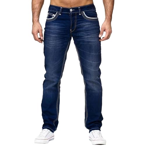 Maiyifu-GJ Men's Skinny Stretch Jeans Hip Hop Streetwear Fashion Denim Pants Casual Loose Jean Trousers (DarkBlue,X-Large)