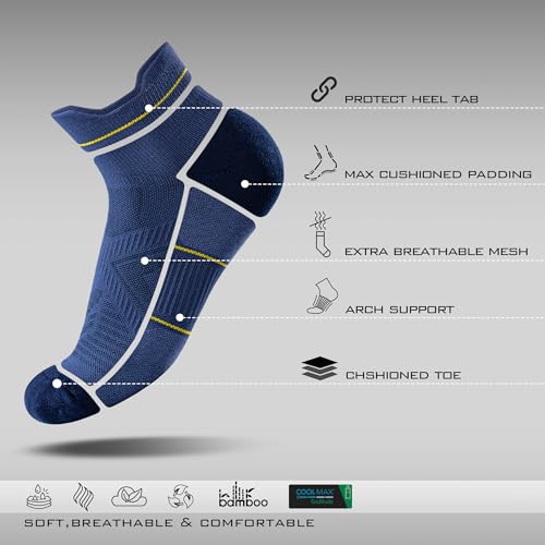 BRISIRA Bamboo Viscose Compression High Ankle Socks Men Women Cushioned Anti Blister HIking Golf Arch Support Running Socks3