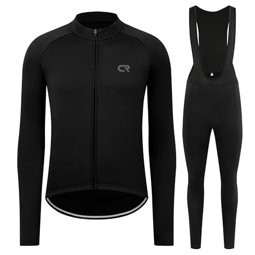 CR Winter Camisa de ciclismo masculina de lã térmica com bolso com zíper + calça de babador acolchoa