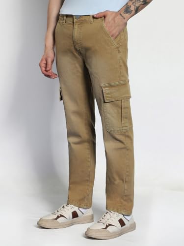 Image of Urbano Fashion Men's Regular Fit Washed Cargo Jeans with 6 Pockets Stretchable