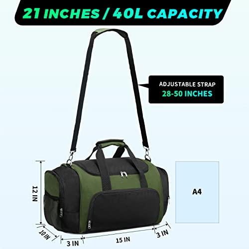 Vorspack Duffle Bag for Travel - 40L/21 Inches Duffel Bag Small Duffle Bag for Men Weekender Bag with Water Bottle Pocket for Travel Sports - Army Green2