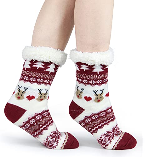 Image of Slipper Socks for Women with Gripper - Winter Non Slip Thick Fuzzy Socks - Warm Cozy Christmas Gift