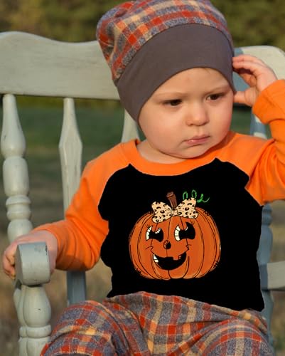 Kids Halloween Shirt Boys Girls Pumpkin Ghost Halloween Graphic Tees Raglan Toddler Long Sleeve T-Shirt Tops4